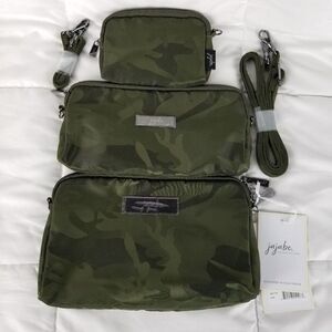 JuJuBe Camo Green Be Set 3 Bag Pouch Straps Camouflage Clutch Travel Tech Makeup